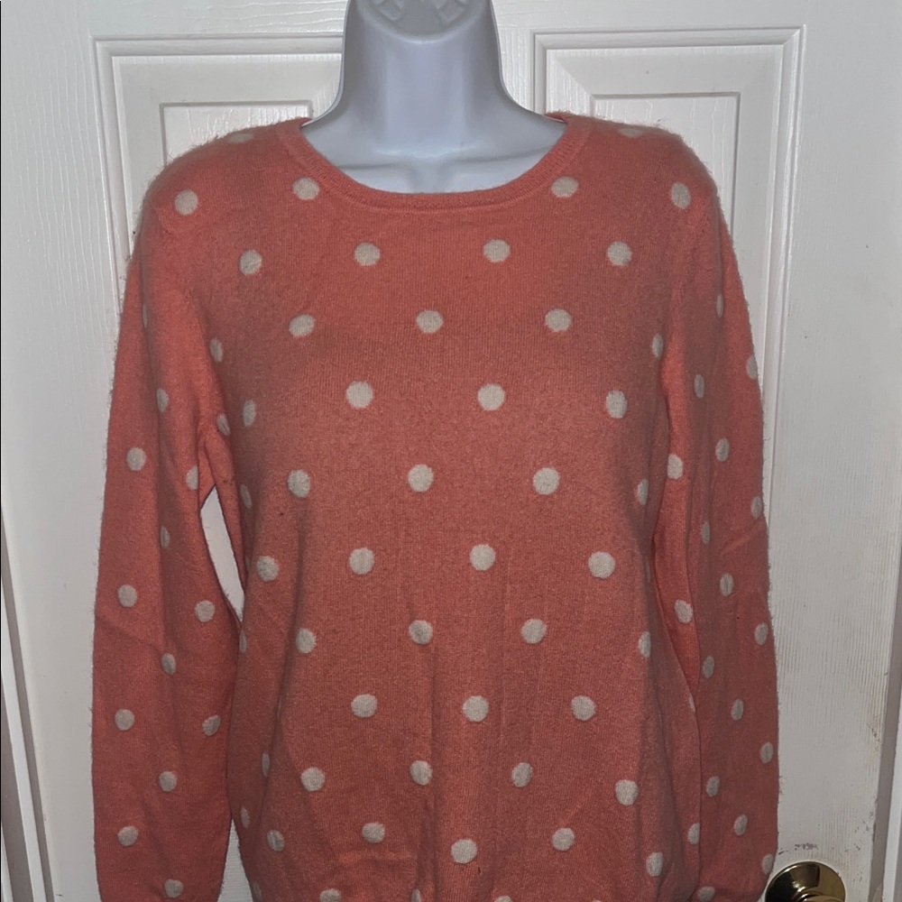 Polka Dot Sweater - Coral and White